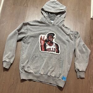 Jordan Hand Stitches Grey Bulls Graphic Adult Hoodie